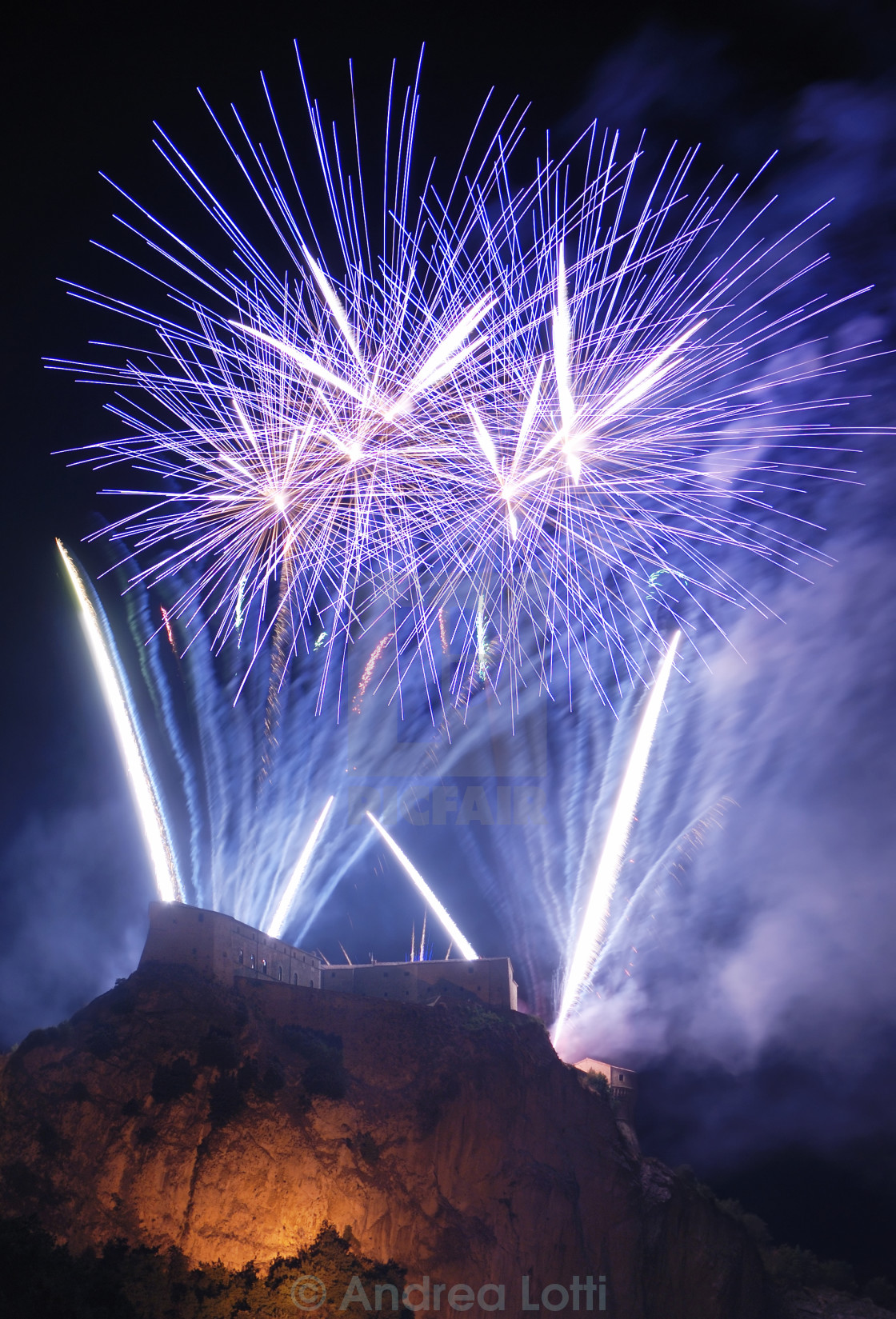 "Night firework at the castle" stock image