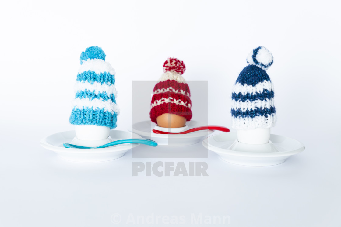 "Funny breakfast concept with boiled eggs wearing wooly hats" by Andreas Mann - $7.47 "Funny breakfast concept with boiled eggs wearing wooly hats" stock image