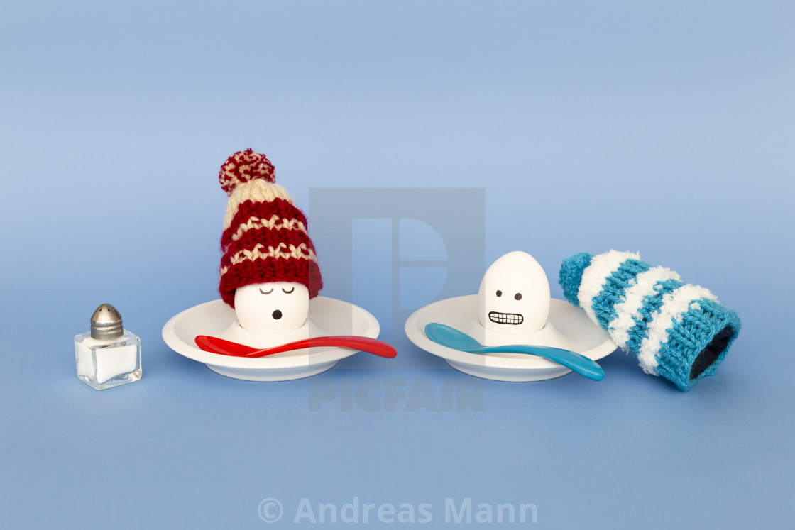 "Funny breakfast concept with boiled eggs wearing wooly hats" by Andreas Mann - $7.47 "Funny breakfast concept with boiled eggs wearing wooly hats" stock image