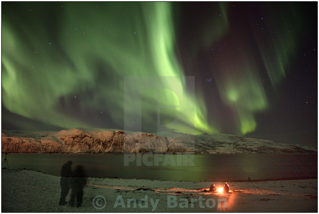 "Aurora borealis campfire" stock image