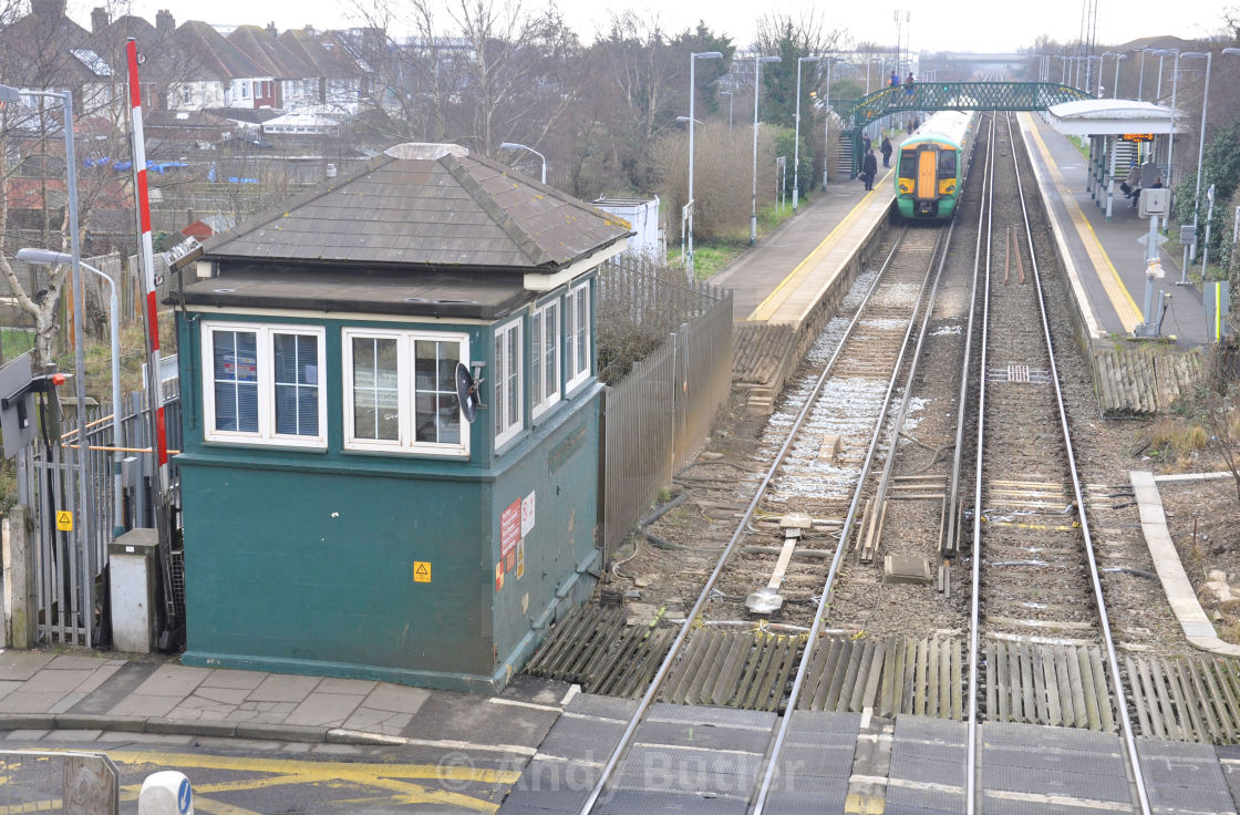 "Signal Box Demolition. Hampden Park. Eastbourne. Feb 2015." stock image