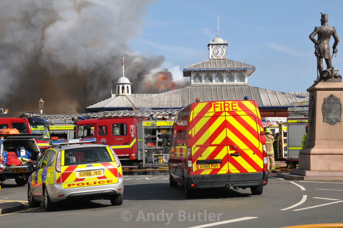 "Fire at Eastbourne Pier" stock image