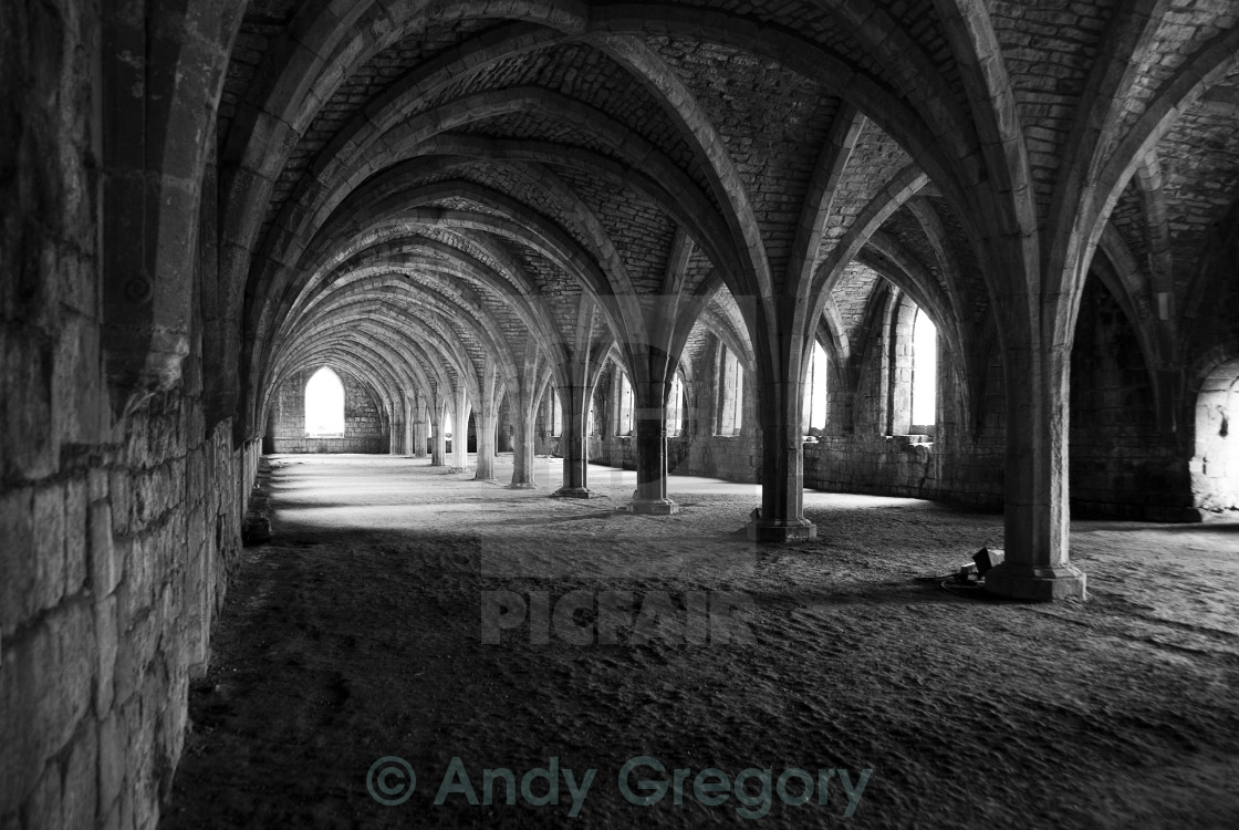 "Cellarium at Fountains Abbey, Yorkshire, UK" stock image