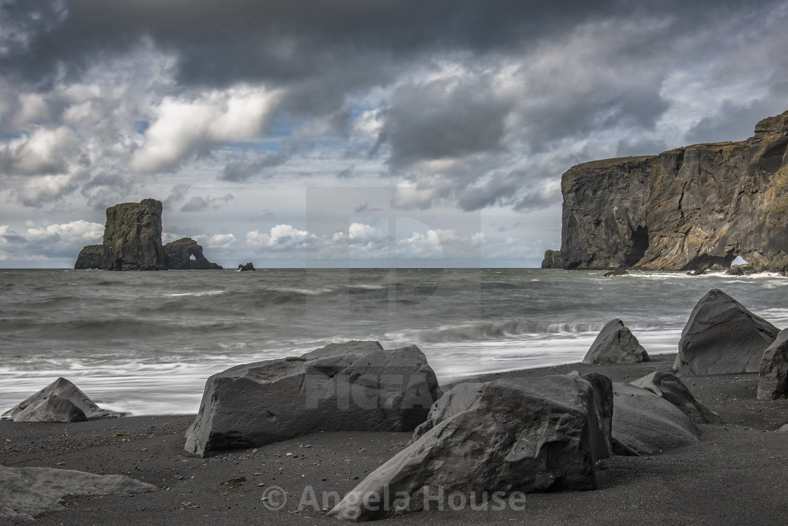 "Looking towards the Dyrhólaey peninsula from the Reynisfjara beach" stock image