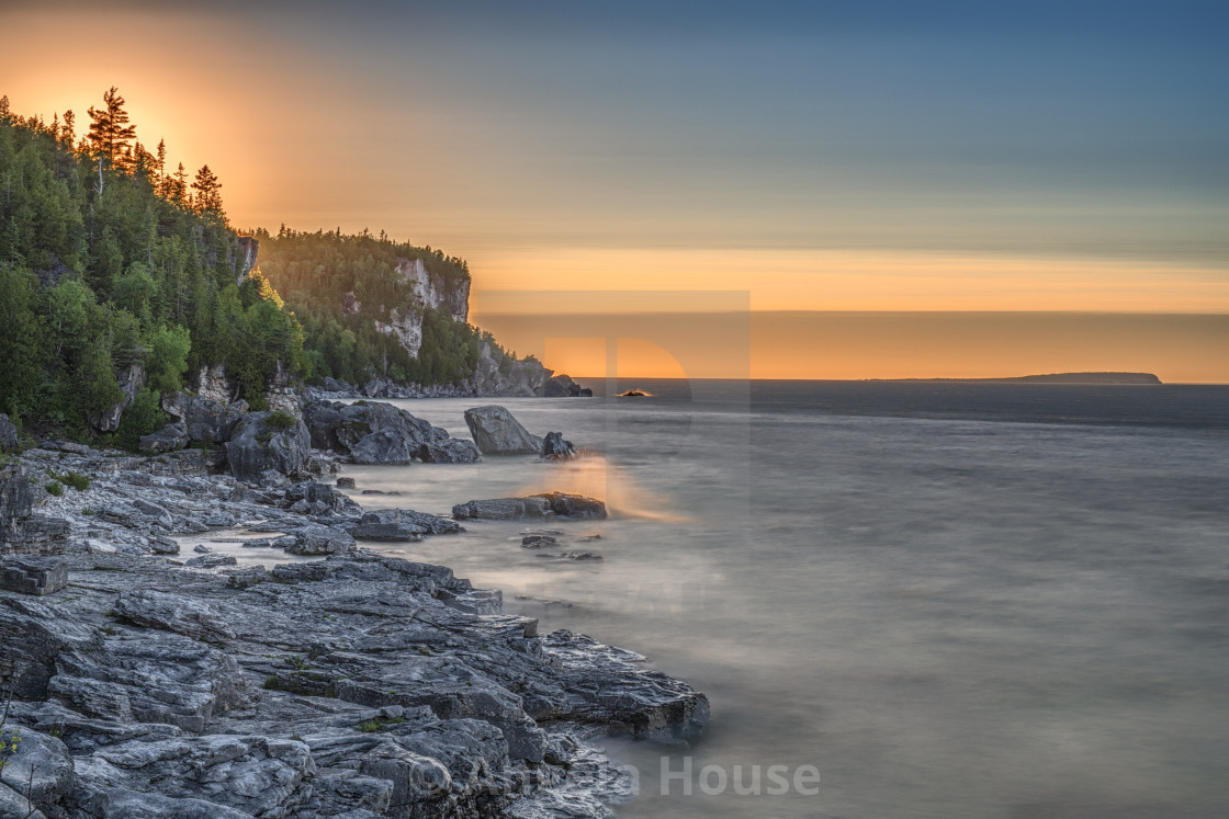 "Sunset at Halfway Log Dump in Tobermory" stock image