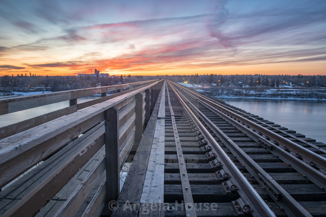 "Sunset over Bridge in Saskatoon" stock image