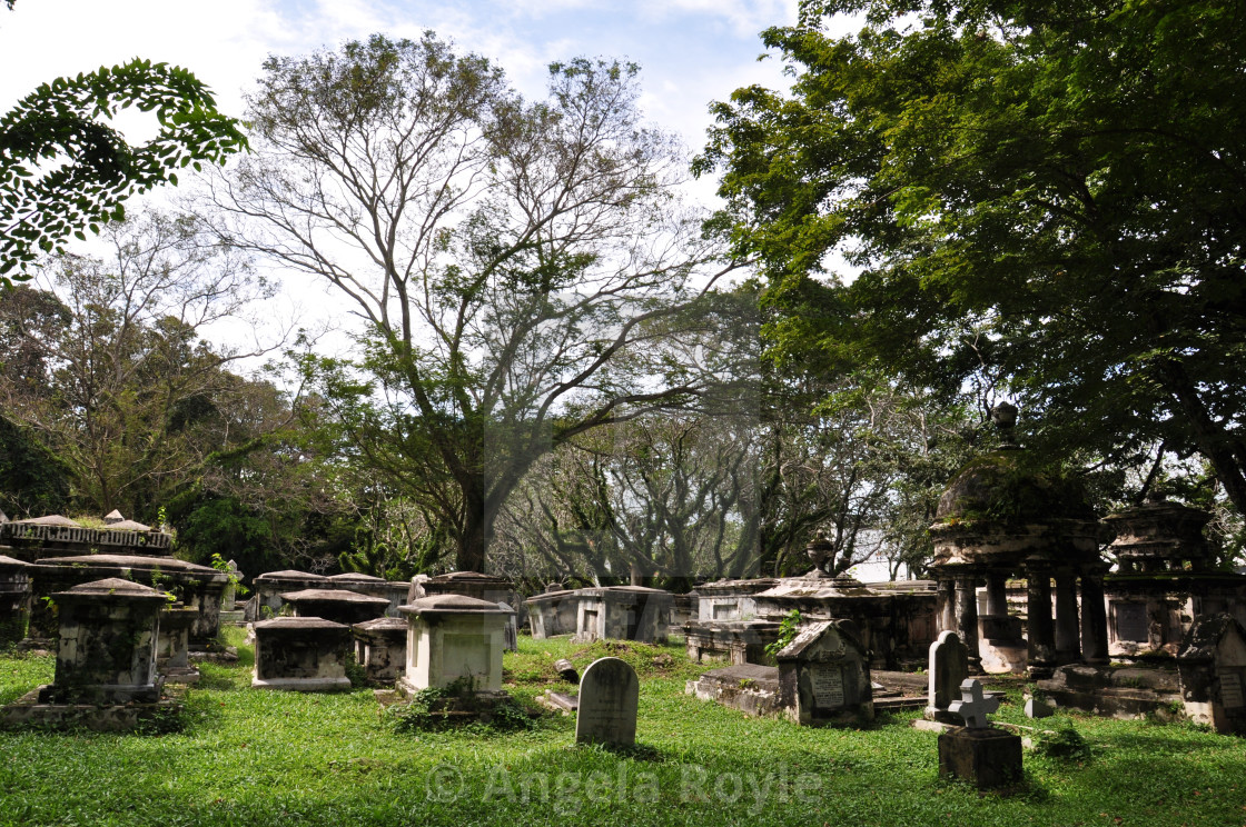 "Old cemetery with large tombstones." stock image