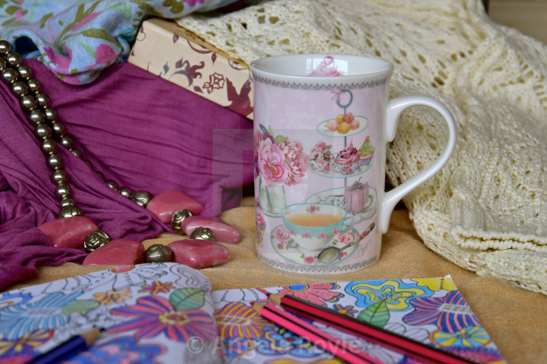 "Floral pink China mug" stock image