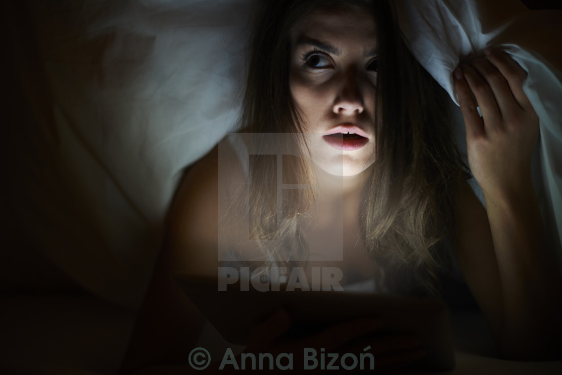 She Watching Scary Movie Being Alone At Home License Download Or Print For 18 60 Photos Picfair
