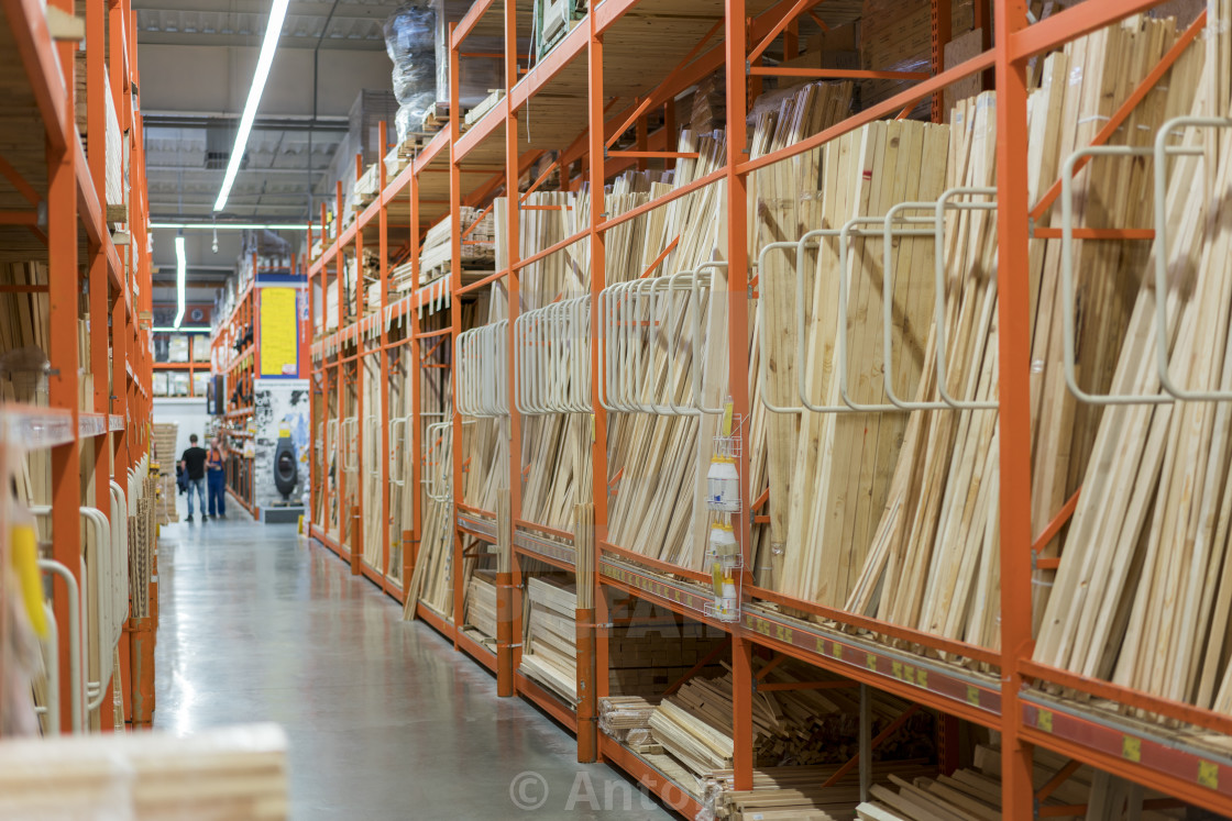 Interior Of Hardware Retailer With Aisles Shelves Racks Of