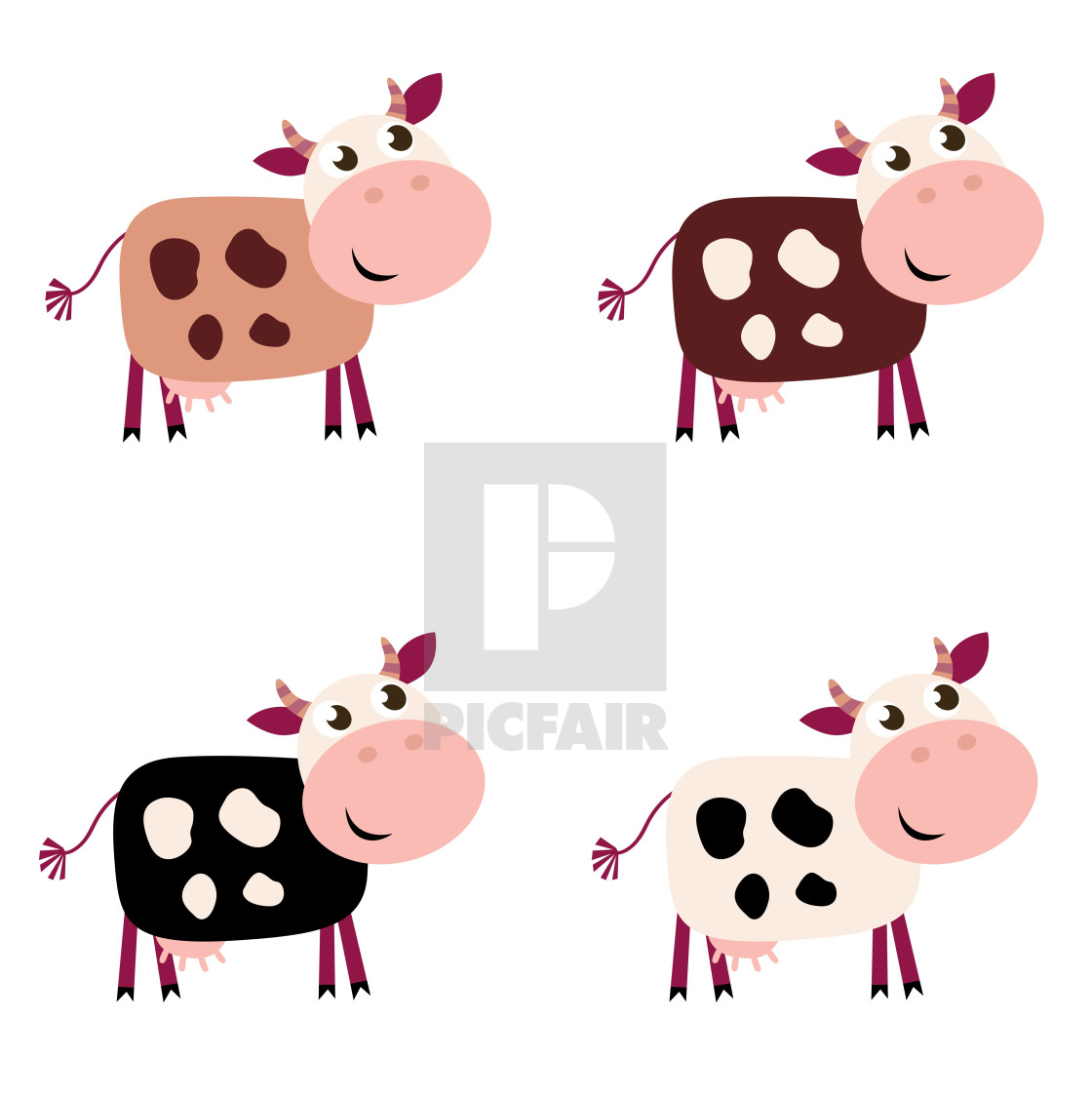 Set Of Cute Cow Pattern Cover Design Stock Illustration - Download