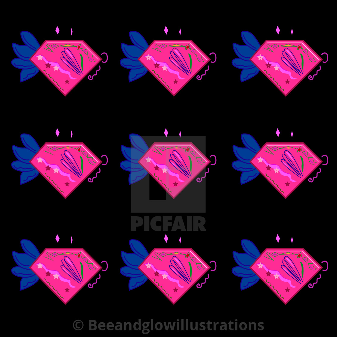 "LUXURY GEMSTONES / PINK ON BLACK" by Beeandglowillustrations - $7.43 "LUXURY GEMSTONES / PINK ON BLACK" stock image