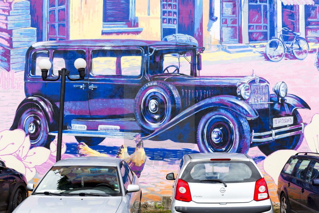 Building Wall Street Art Painting Old Car License Download Or