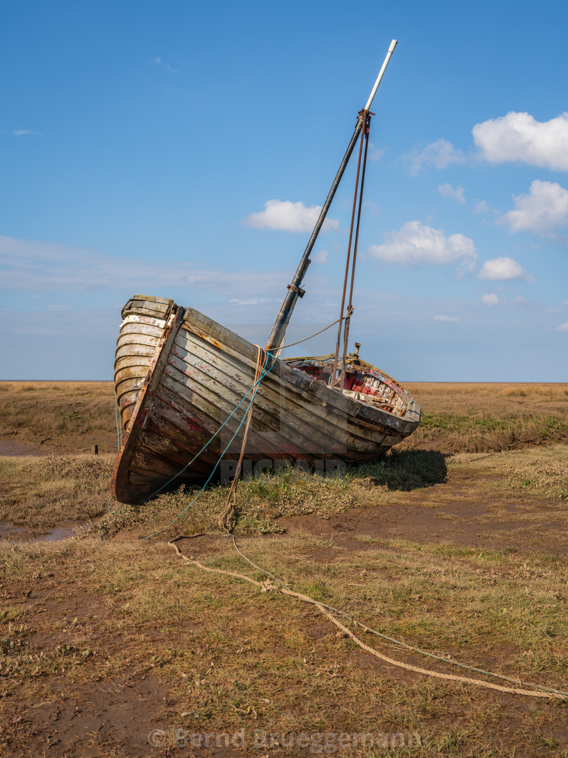 "A boat in Thornham Old Harbour, Norfolk, England" stock image