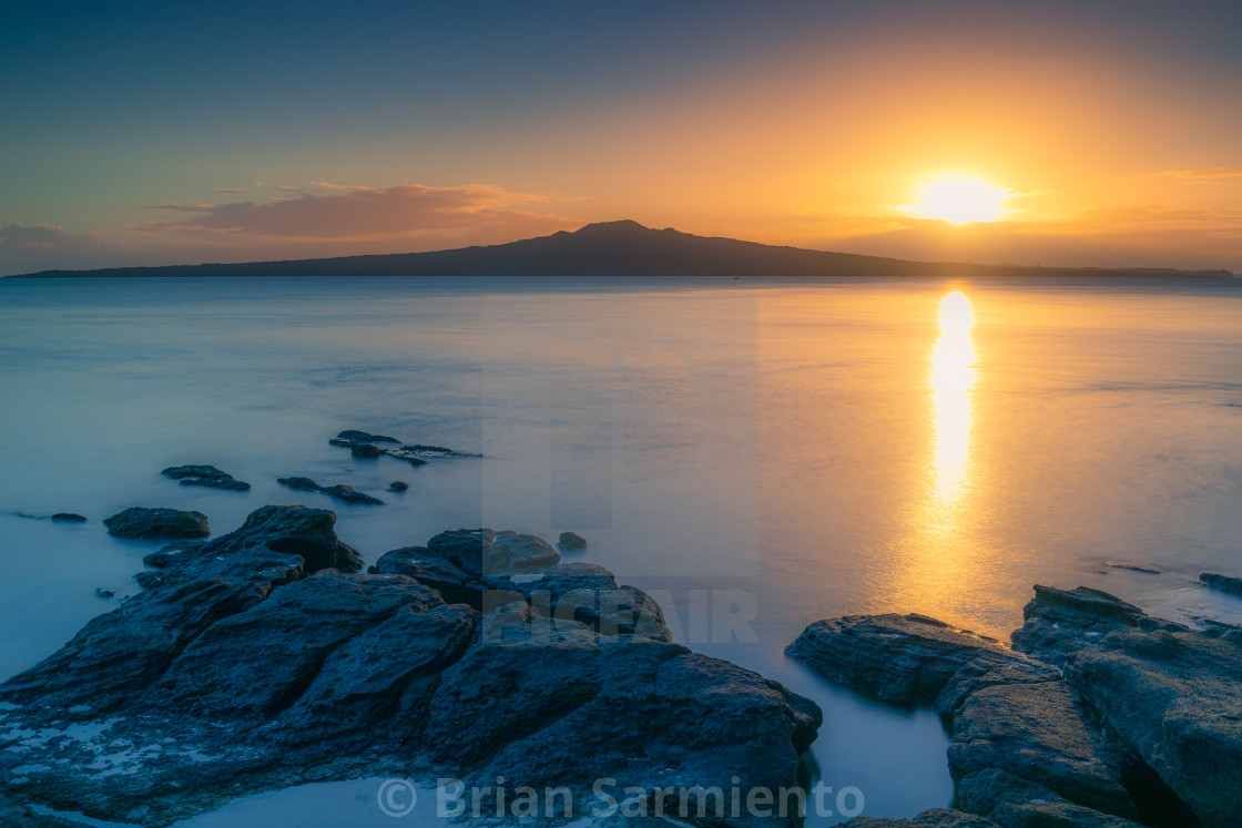 "Rangitoto Sunrise" stock image