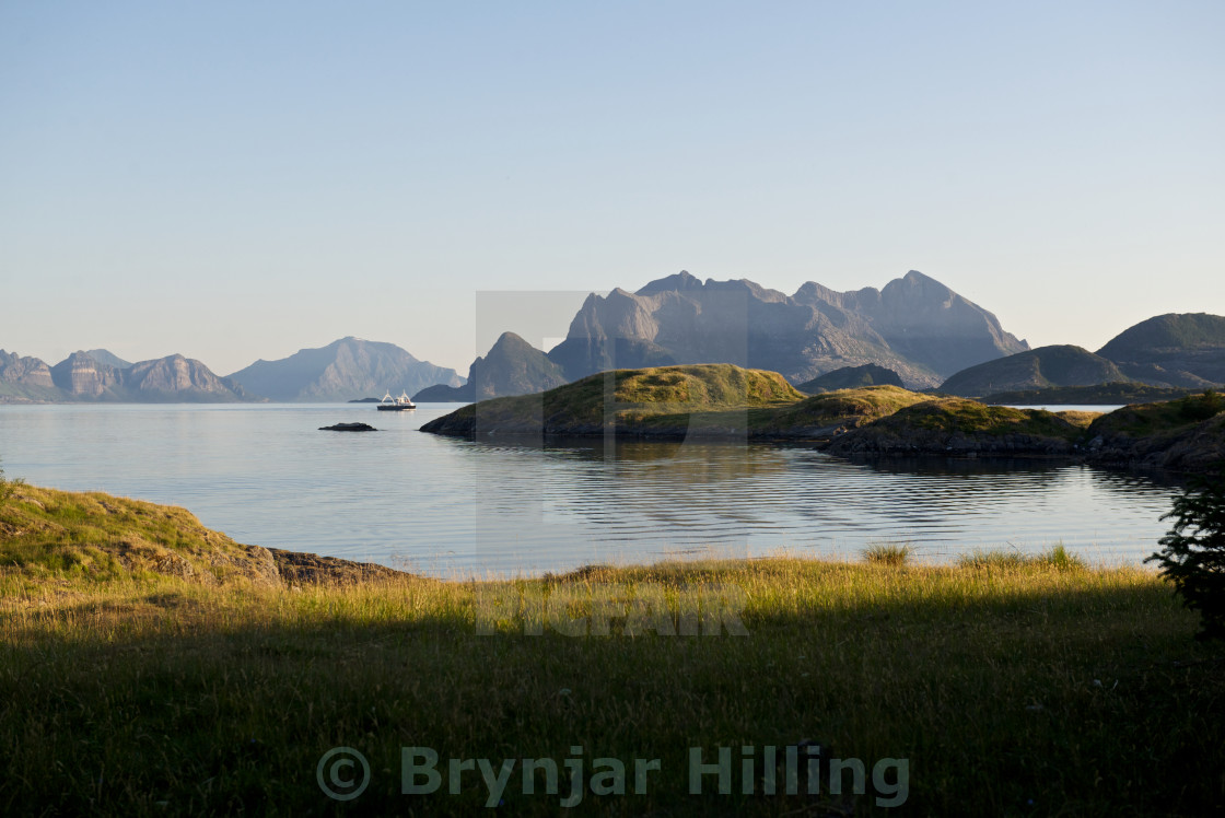 "Ferry on its way to a island in Norway" stock image