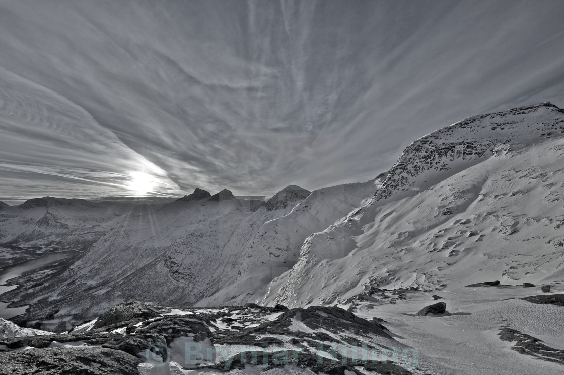 "mountain view in black and white" stock image