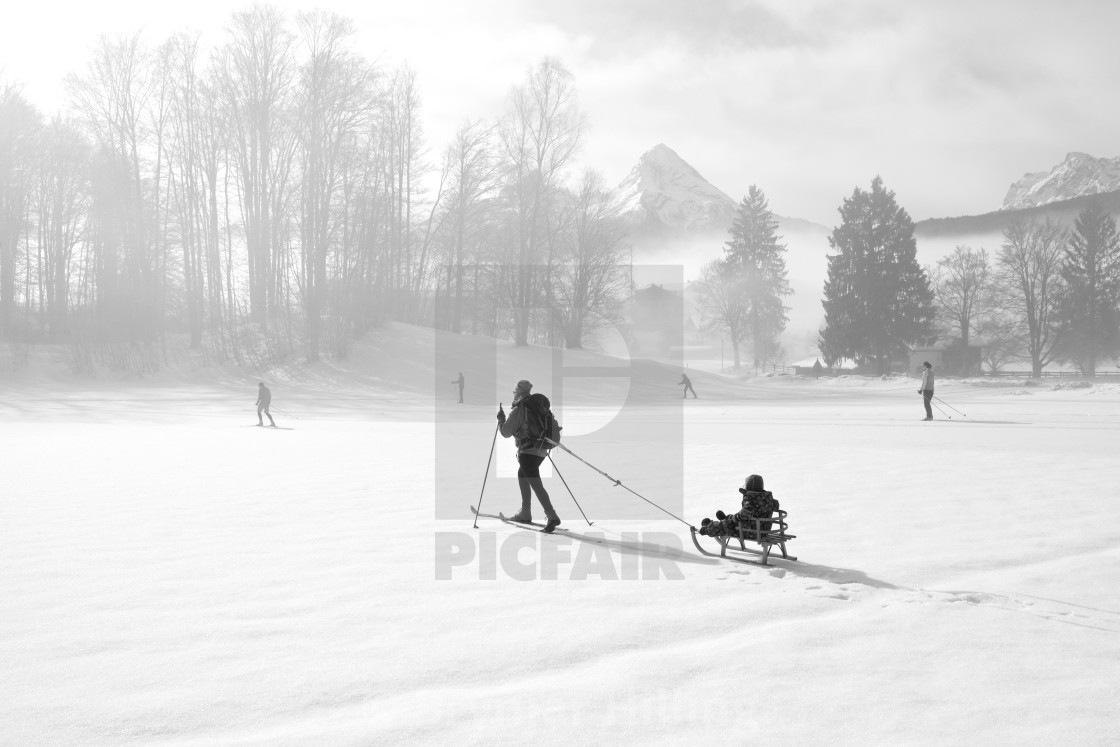 "Skiing over field" stock image