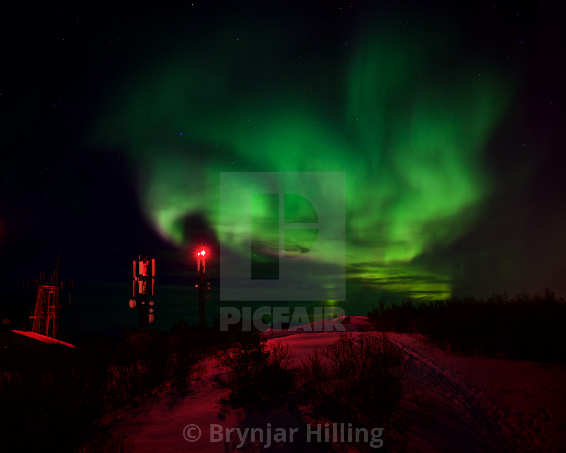 "Northern Lights over antenna mast" stock image