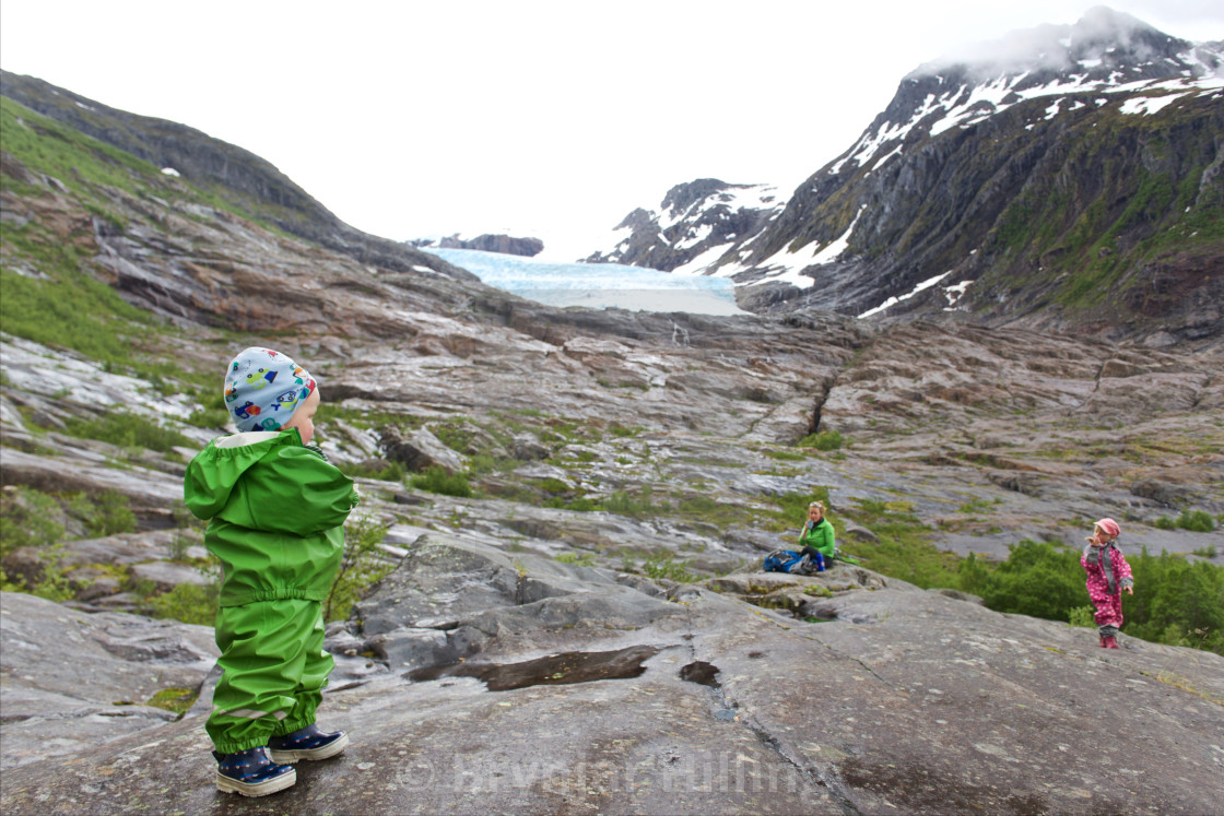 "Family heading for a glacier Svartisen" stock image