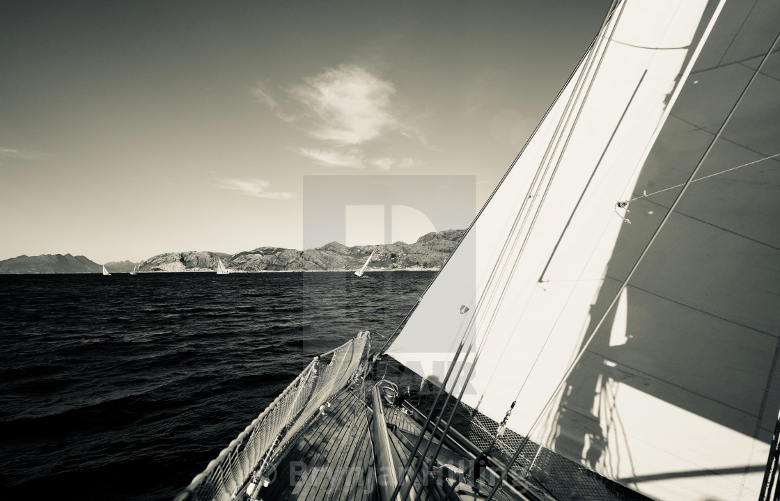 "Sailboat with wind in sails" stock image