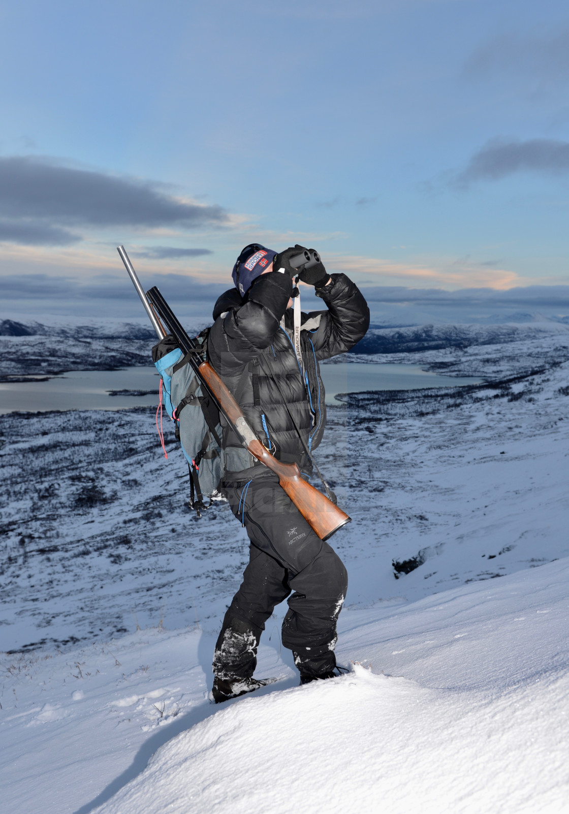 "Grouse hunter in the snow" stock image