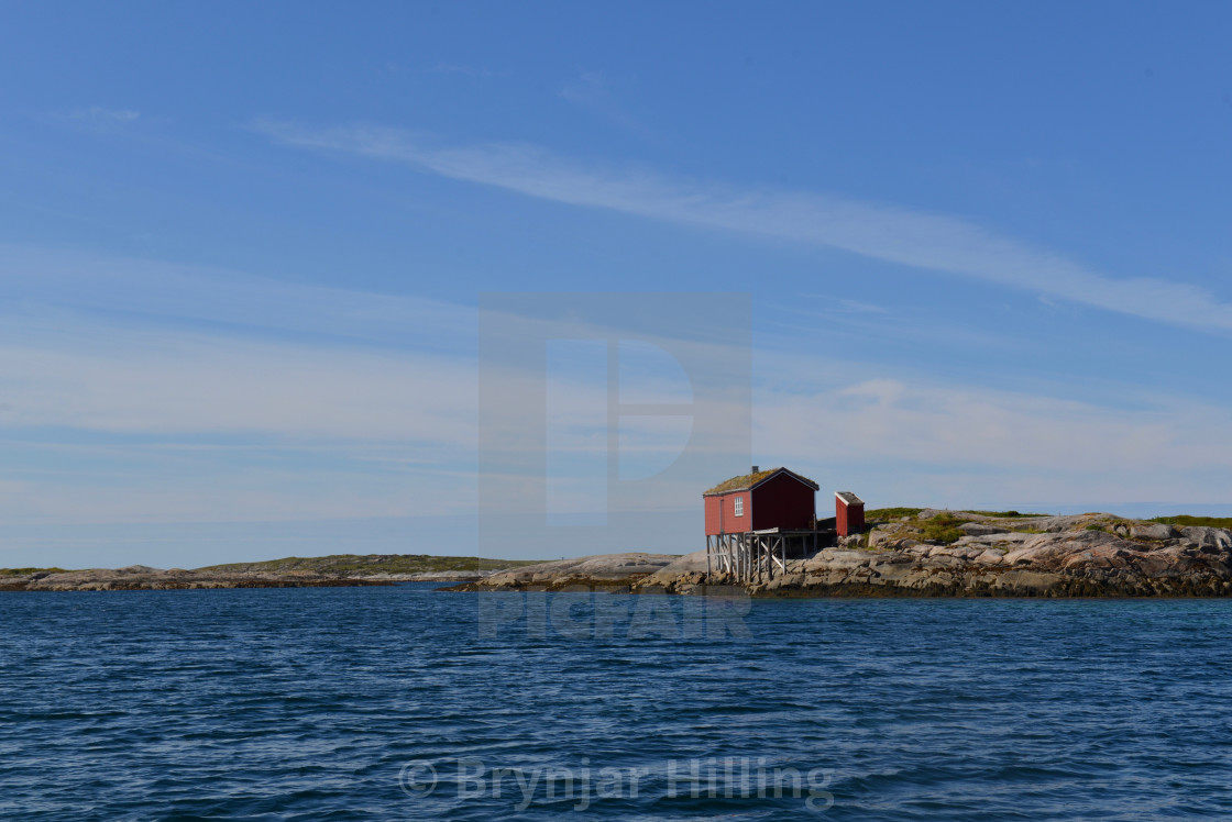 "fisherman shelter by the coast in Norway" stock image