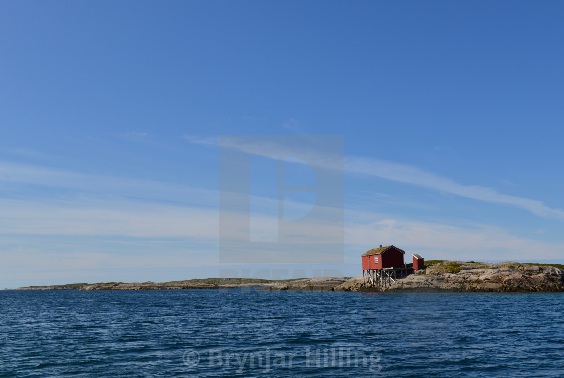 "fisherman shelter by the coast in Norway" stock image