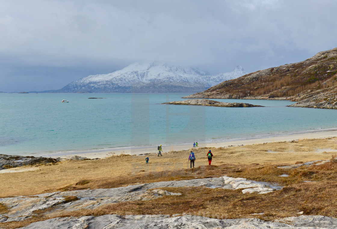 "People heading for a beach in Northern Norway" stock image