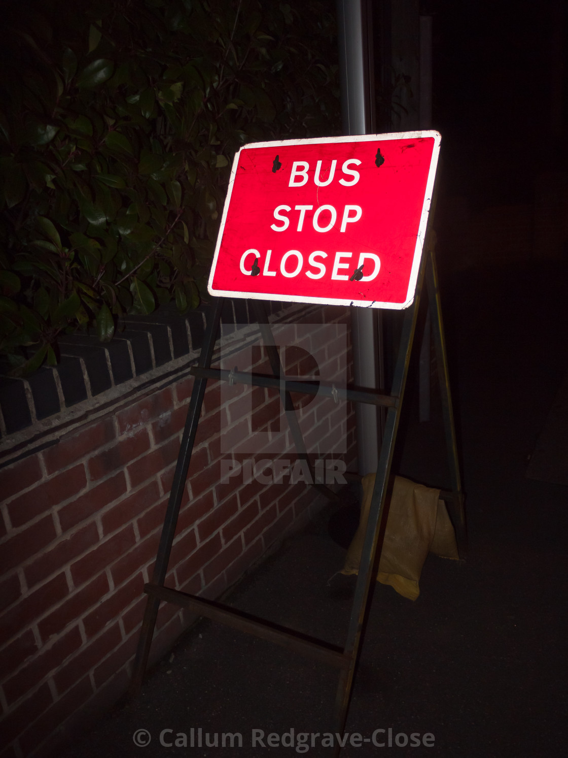 Red Road Sign At Night Bus Stop Closed License Download Or Print For 1 24 Photos Picfair