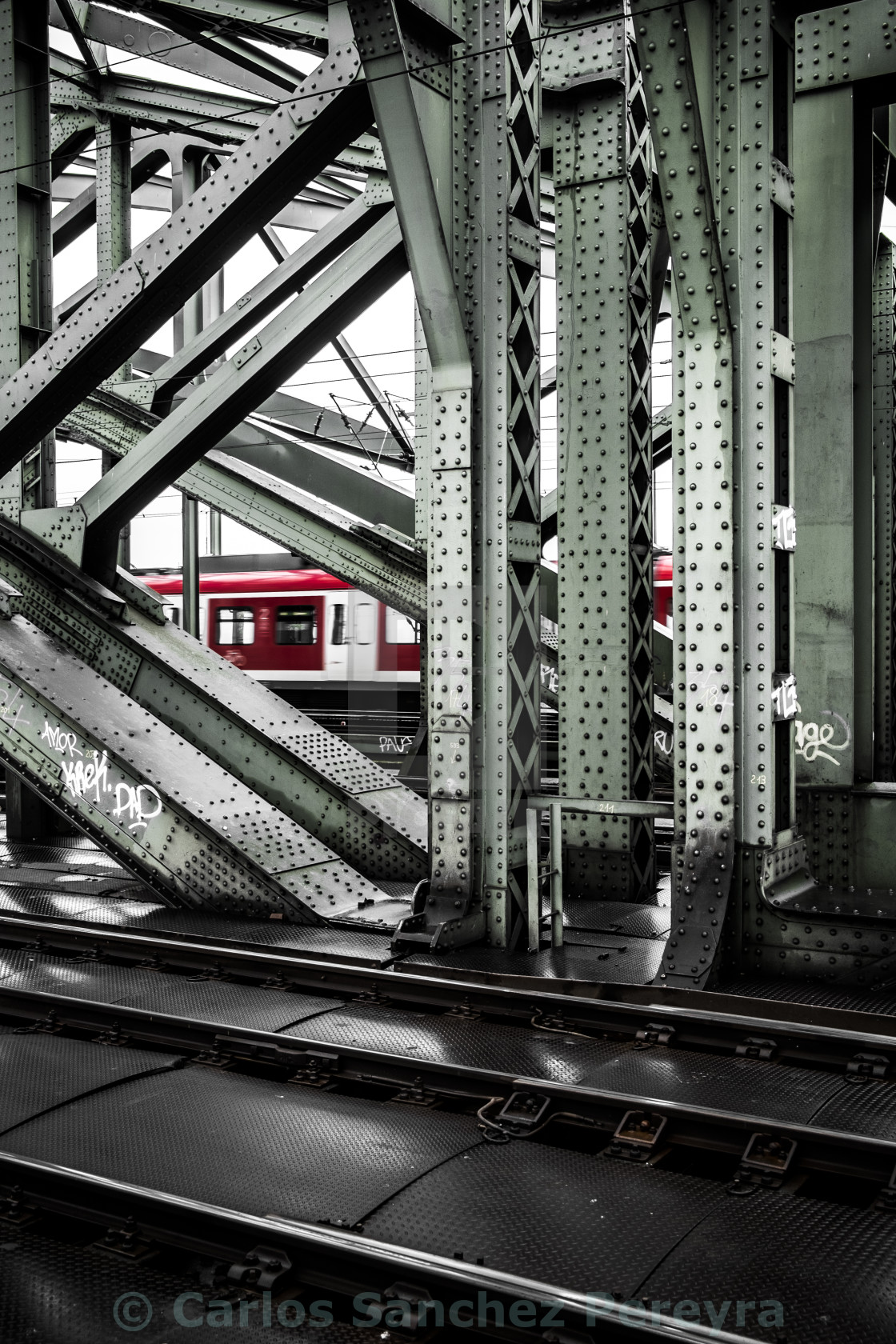 "Train in a bridge in Koln Germany" stock image