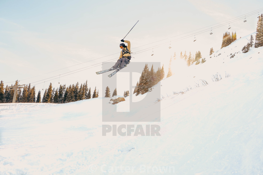 "big mountain skiing sunset" stock image