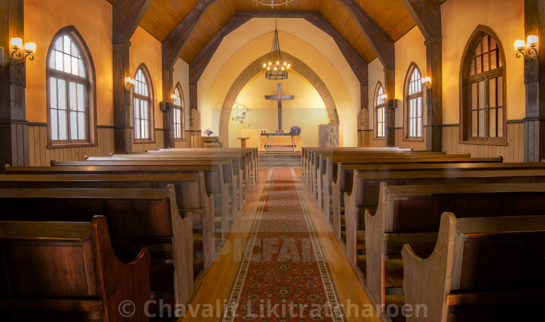 Small Church Interior In Chile License Download Or Print