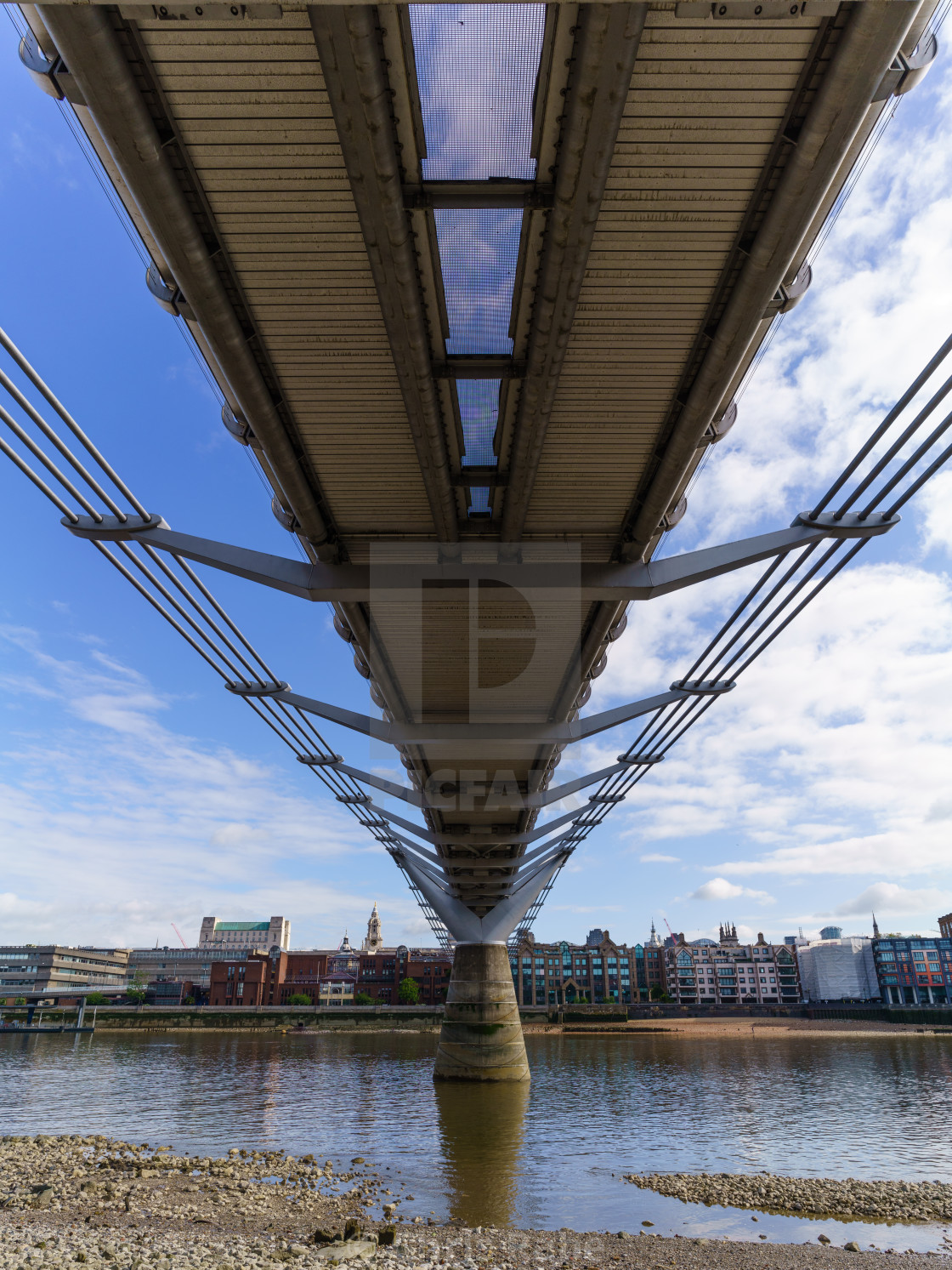 "The Millenium Bridge over the Thames river in Central London" stock image