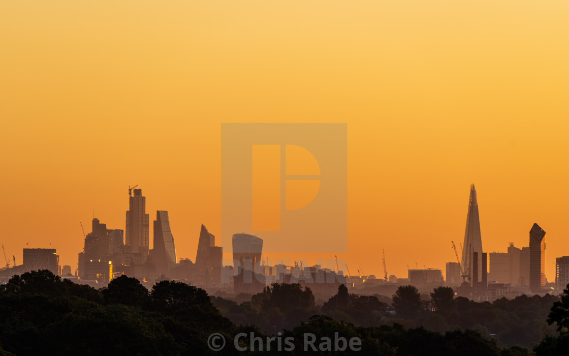 "London city skyline early at dawn on an early autumn morning" stock image