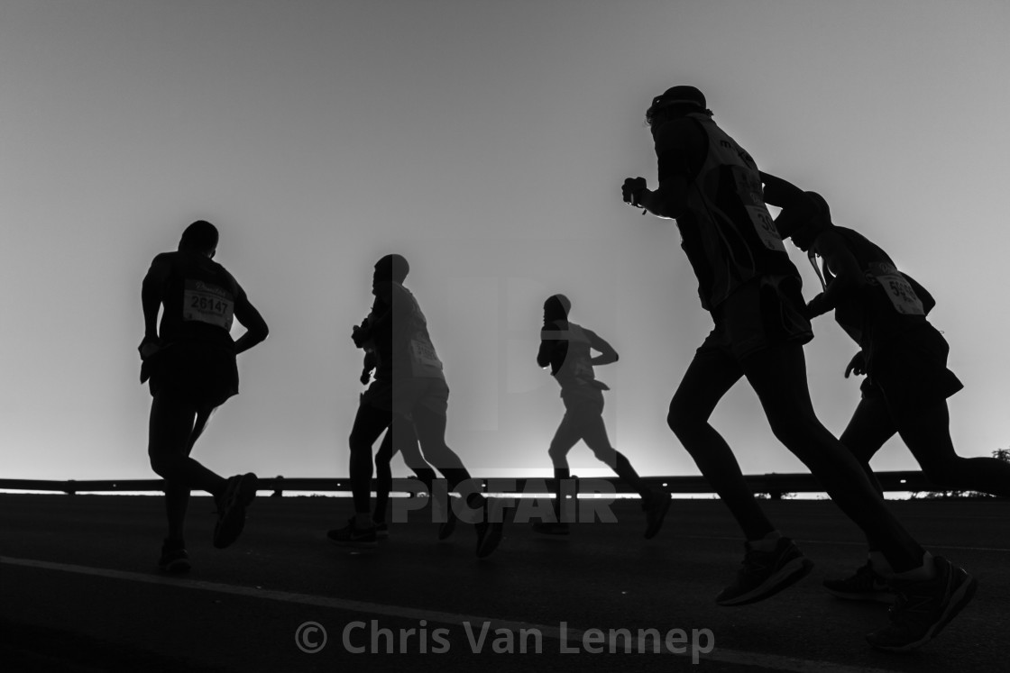 Marathon Runners Silhouetted Black 