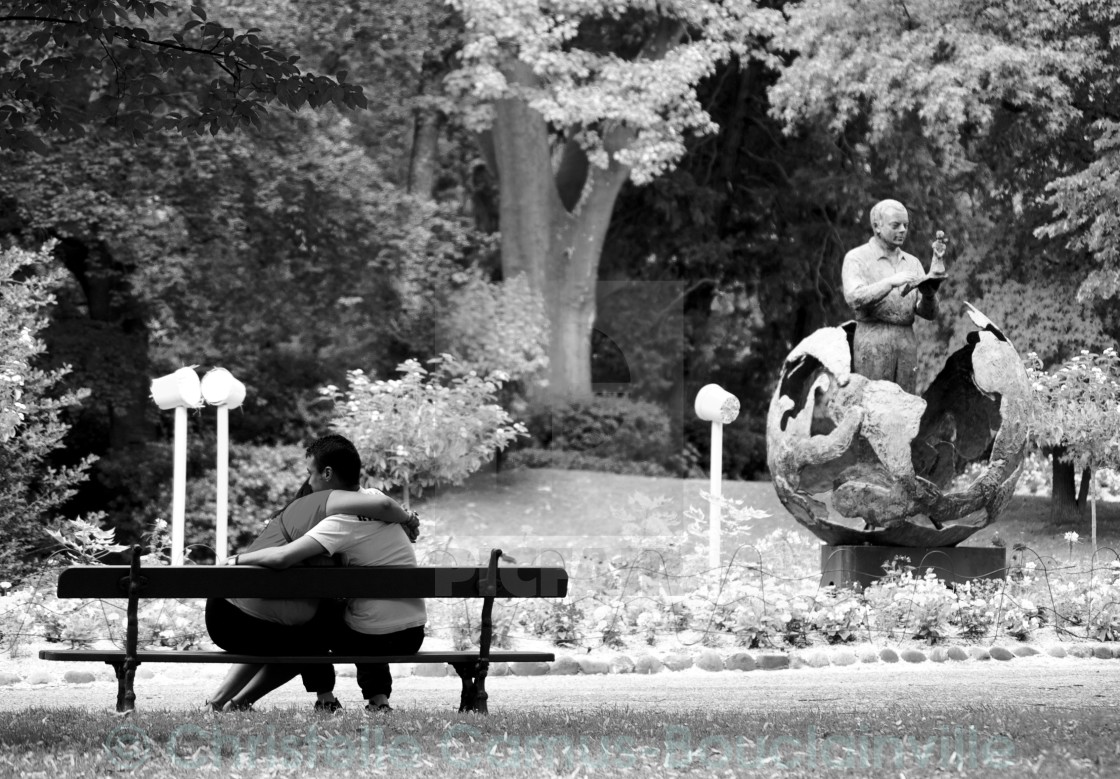 "Two lovers on a public bench" by Christelle Camus-Bouclainville - $15.33 "Two lovers on a public bench" stock image