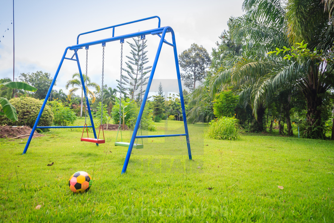 Playground Equipment In The Backyard For Kids With Soccer Goal Net