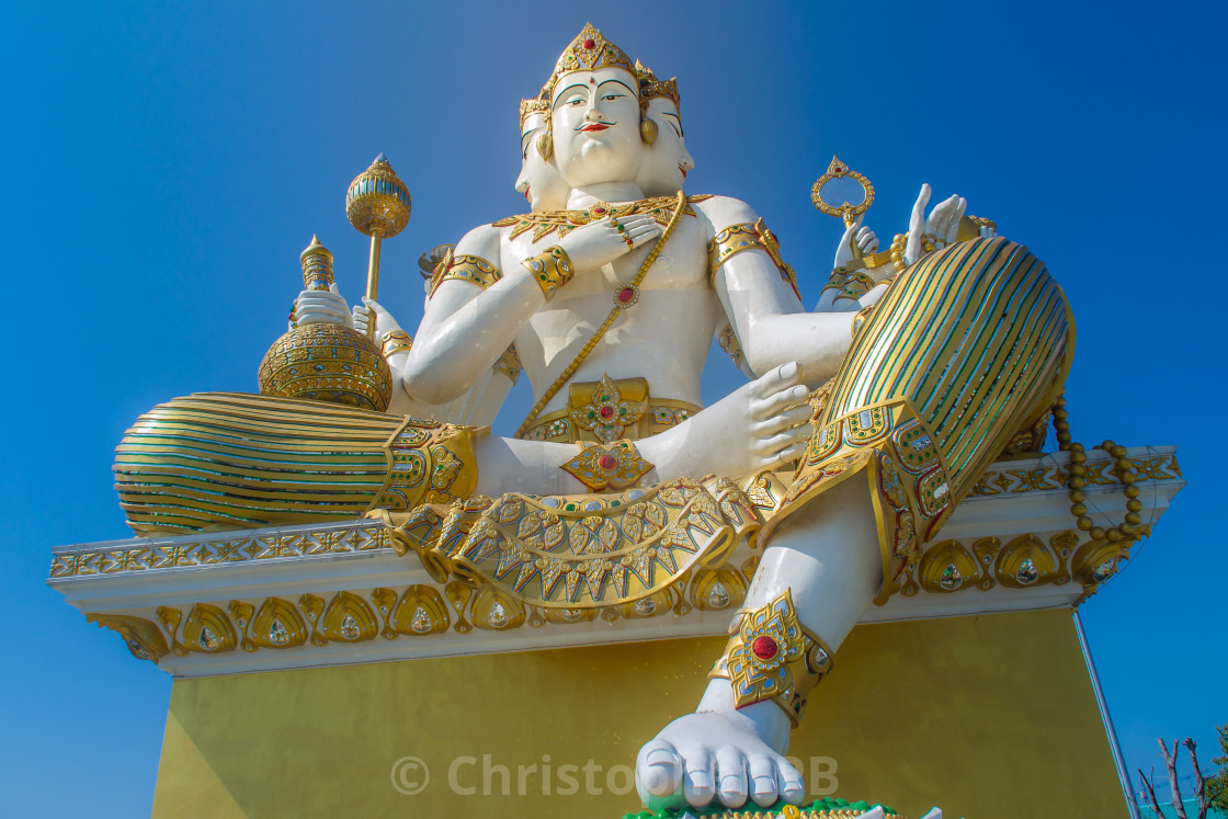 Giant White Brahma Statue With Blue Sky Background Brahma Is The Hindu License Download Or Print For 1 24 Photos Picfair