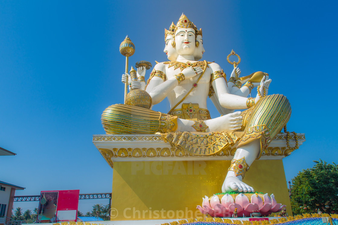 Giant White Brahma Statue With Blue Sky Background Brahma Is The Hindu License Download Or Print For 1 24 Photos Picfair
