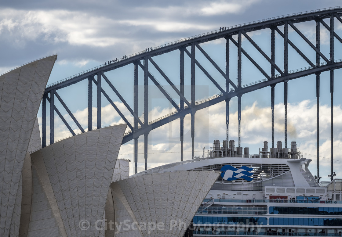 "Majestic Princess Sailing Past Sydney Icons" by CityScape Photography - $7.50 "Majestic Princess Sailing Past Sydney Icons" stock image