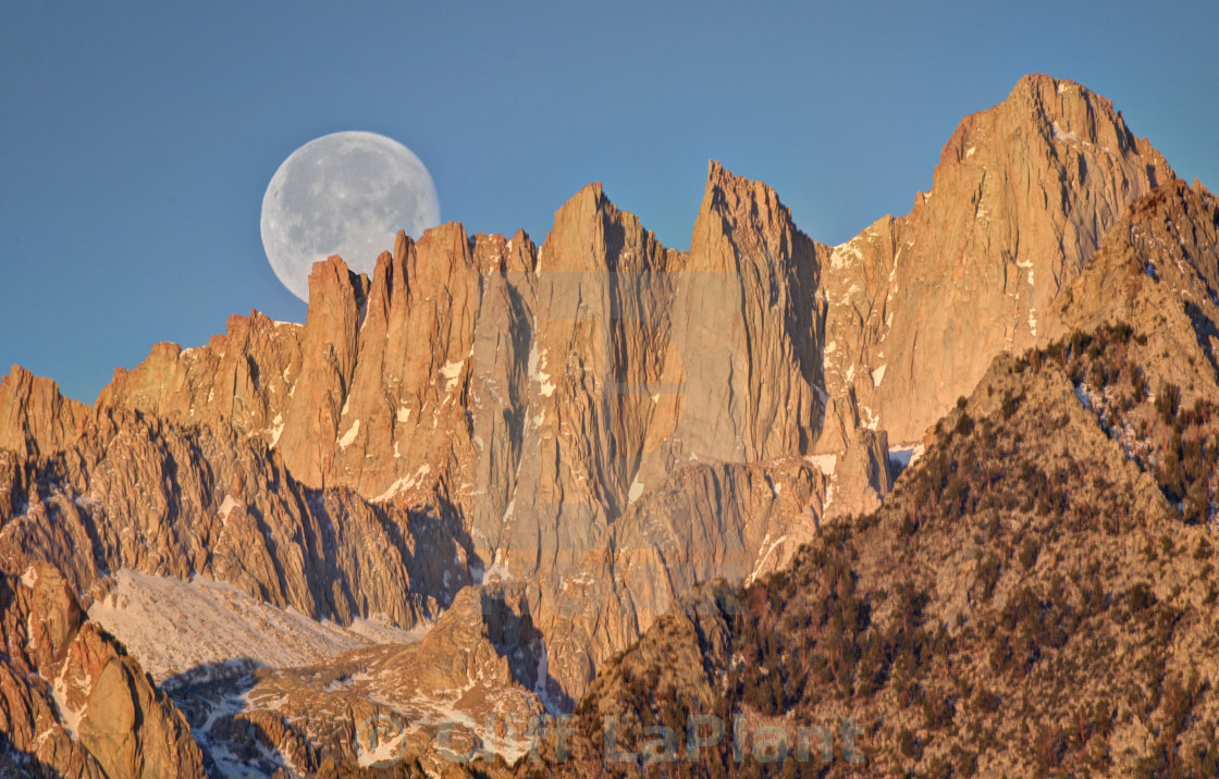 "Moon Set Over Mount Whitney" stock image