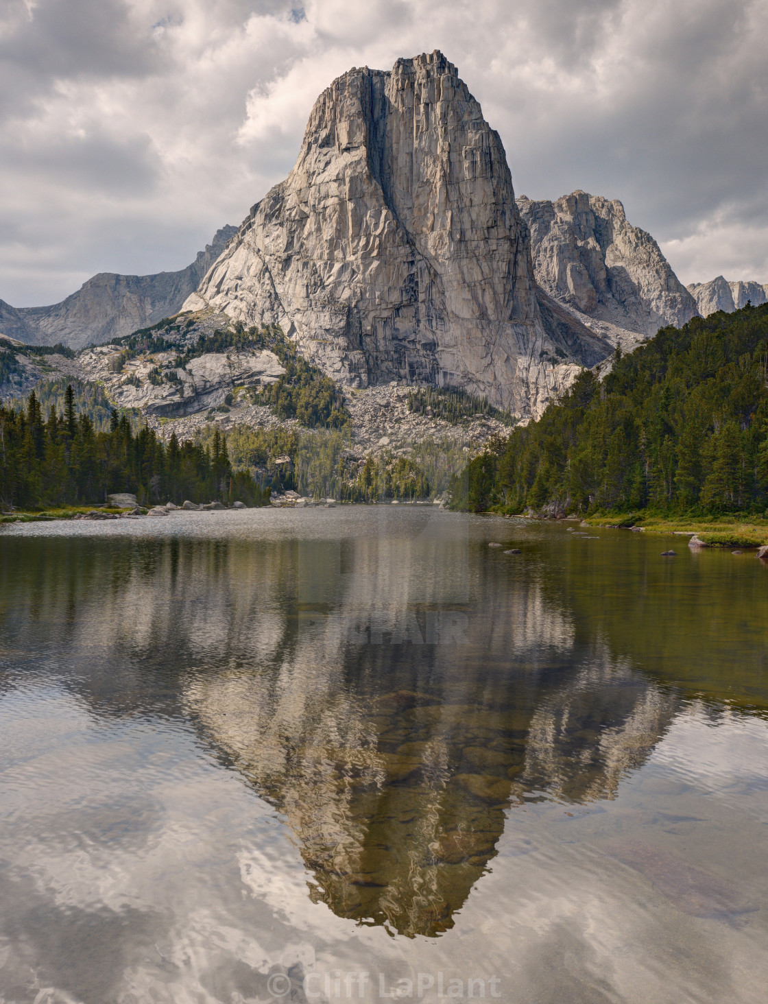 "The Cathedral Reflected in Upper Cathedral Lake" stock image