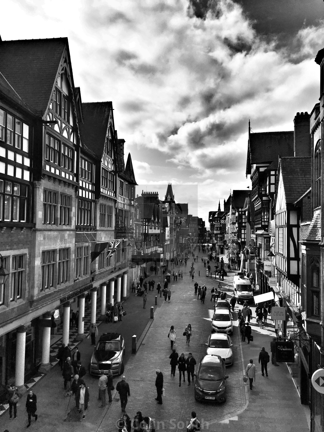 "The Grosvenor Hotel and Eastgate Street, Chester." stock image