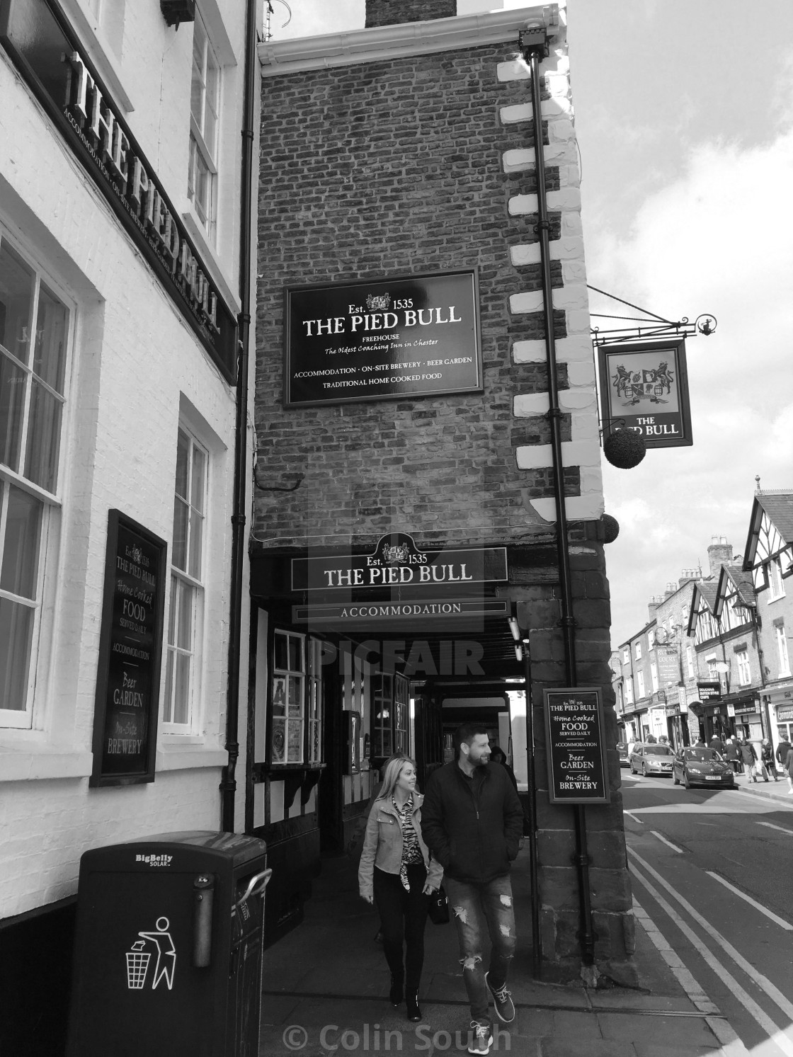 "The Pied Bull, Northgate Street, Chester." stock image