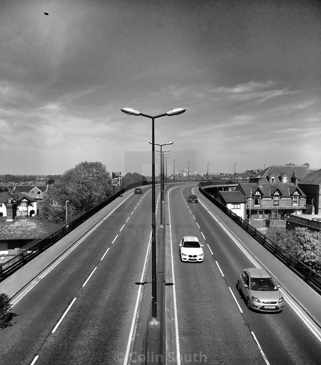 "Inner ring road, street lamps all in line. Chester. From the walls." stock image