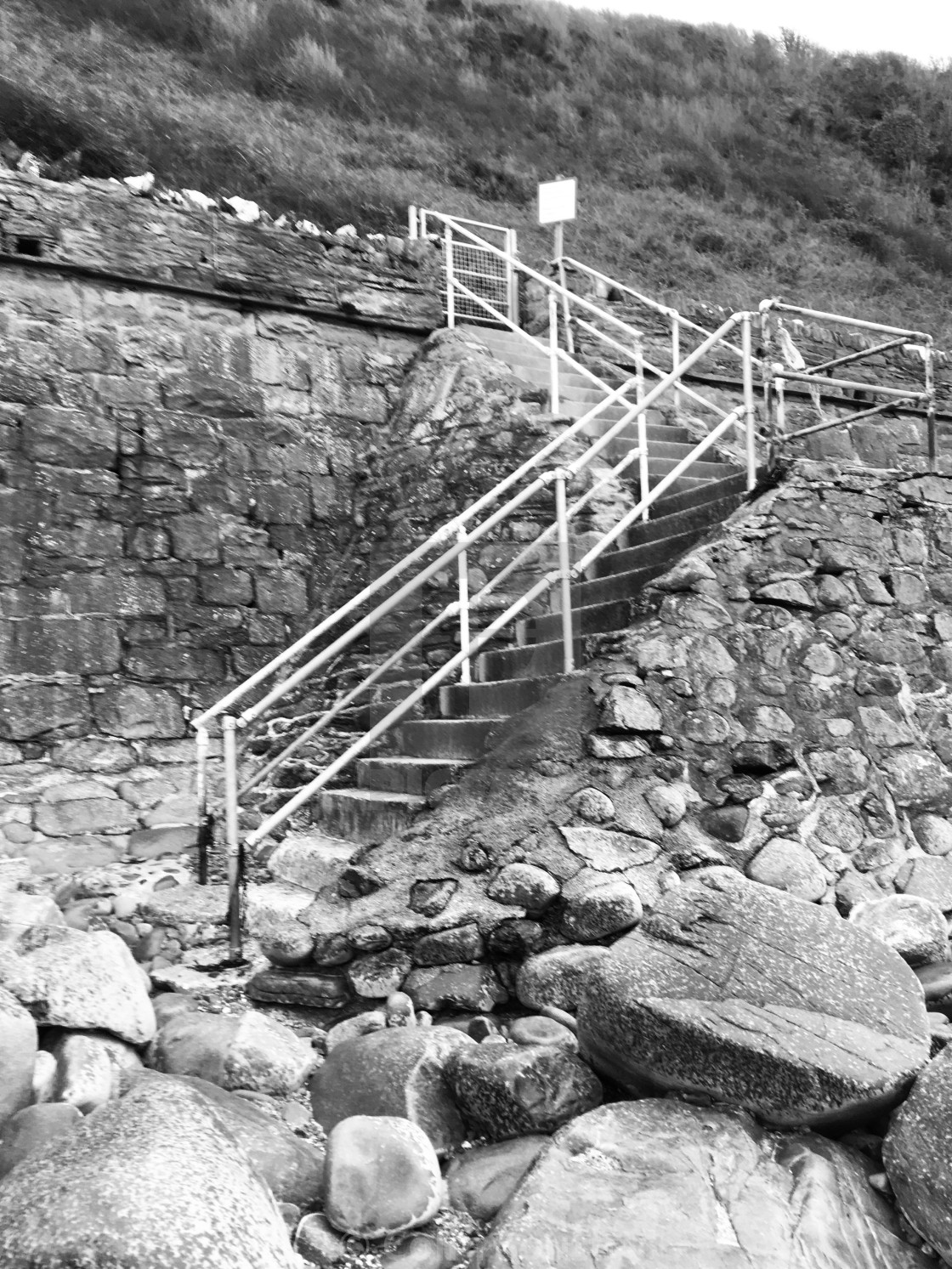 "Stairs across the railway, Harlech." stock image