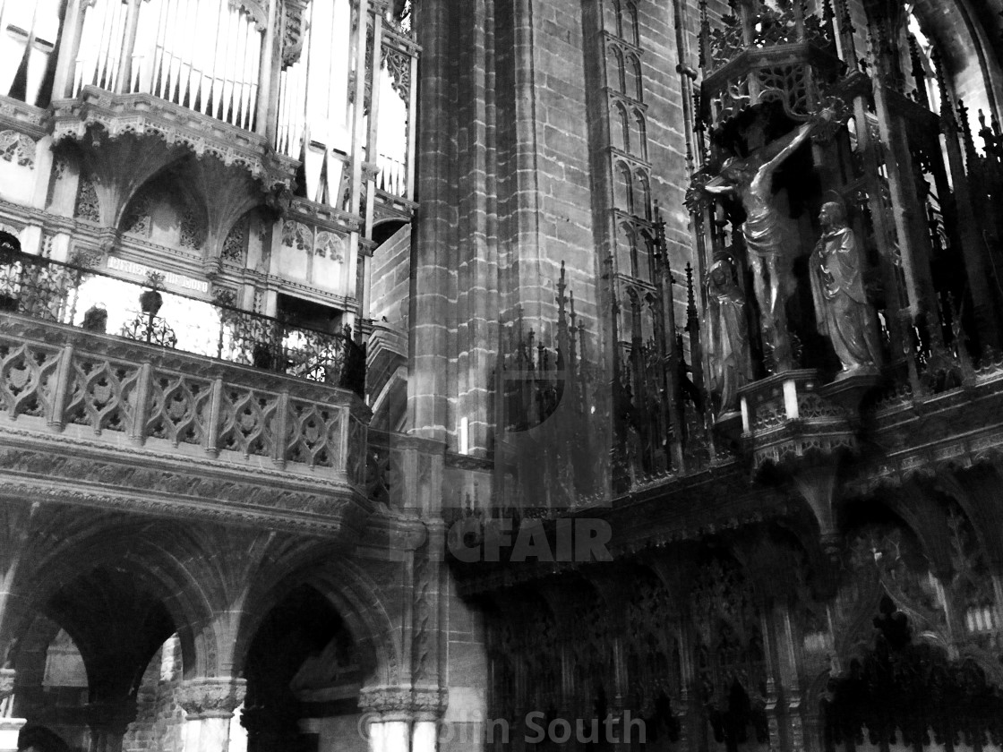 "Organ loft and altar screen, Chester Cathedral." stock image