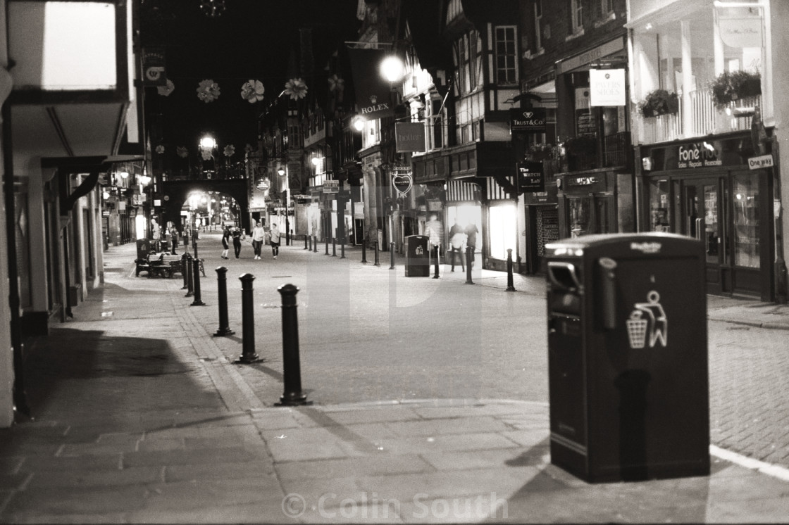 "Chester. Eastgate Street, late night revellers." stock image