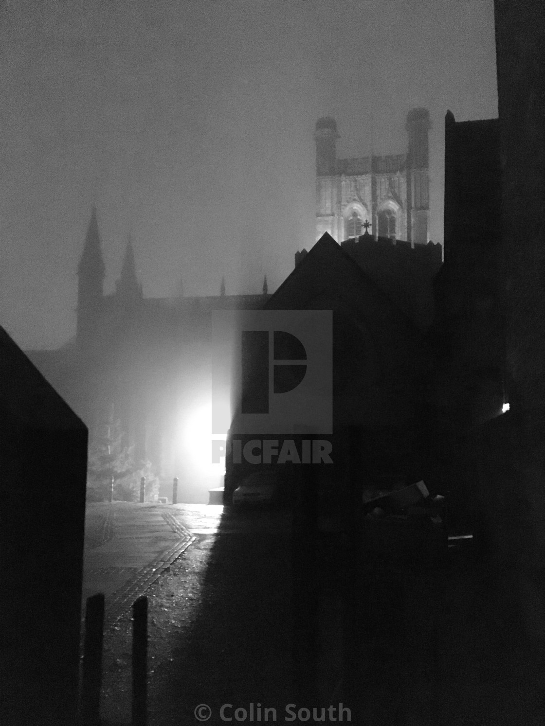 "Chester cathedral and tower. (in homage to Brassai)" stock image